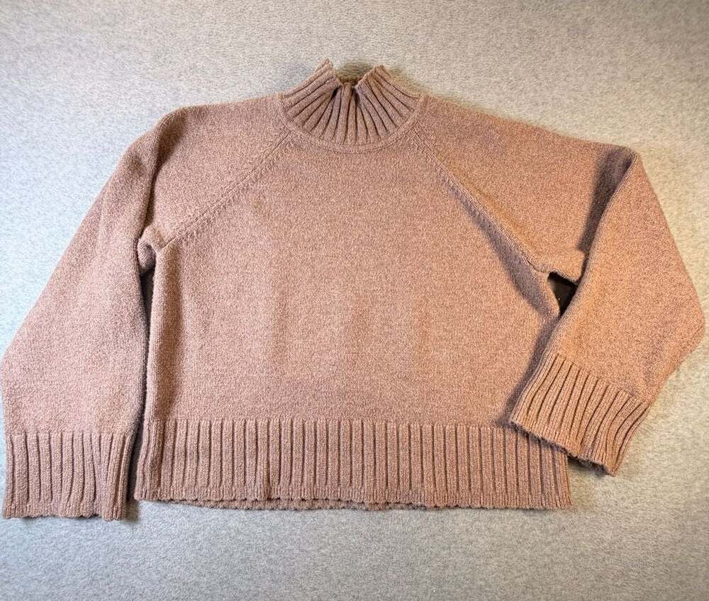 Gap Mock Neck Sweater Large Pink Brown Cotton Blend Long Sleeve Ribbed